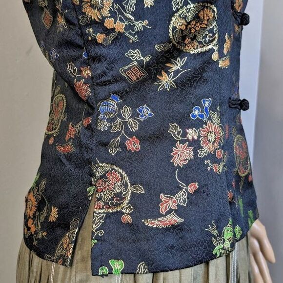 Vintage Frederick's of Hollywood Cheongsam Jacket Floral Brocade Metallic 6 - Picture 4 of 12